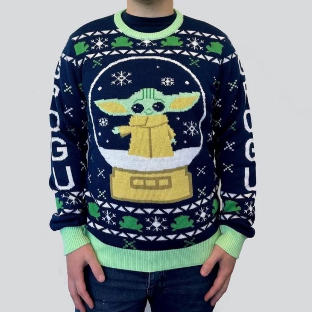 Star Wars: The Mandalorian Grogu Snow Globe Ugly Christmas Holiday Sweater